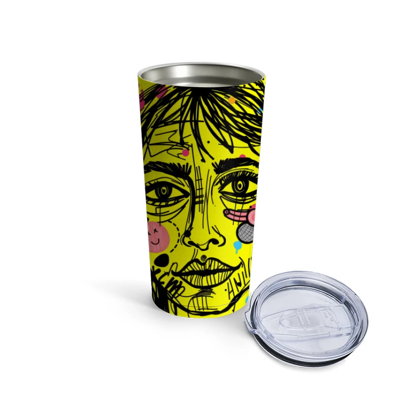 Abstract Colorful Face Illustration Travel Mug