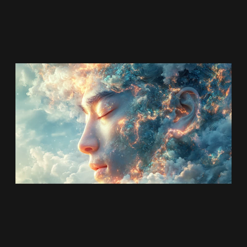 Ethereal Dreamscape: Surreal Face Emerging from Clouds Desk Mat