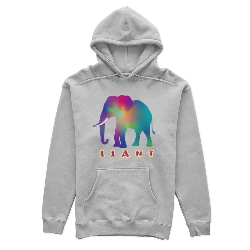 Rainbow Gradient Elephant Silhouette with "11ANT" Text Female Pullover Hoodie