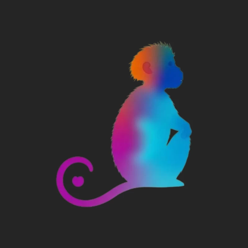 Colorful Gradient Monkey Silhouette with Curled Tail Male Pullover Sweatshirt