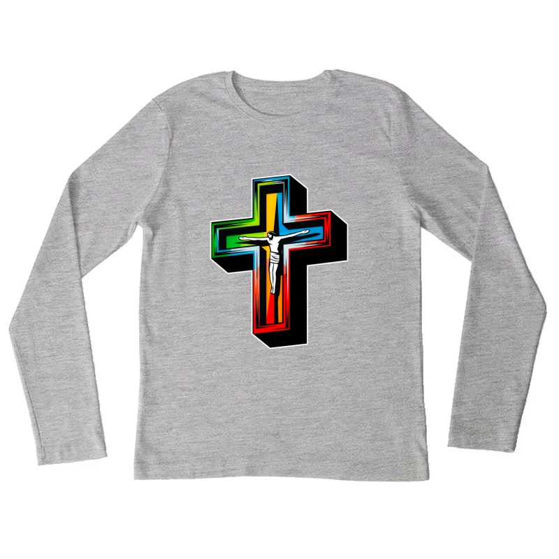 Colorful Modern Christian Cross with Crucifixion Female Long Sleeve T-Shirt