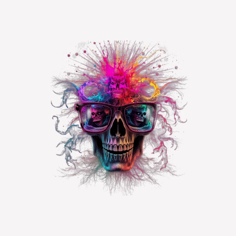 Psychedelic Skull with Reflective Sunglasses in Vibrant Colors Male T-Shirt