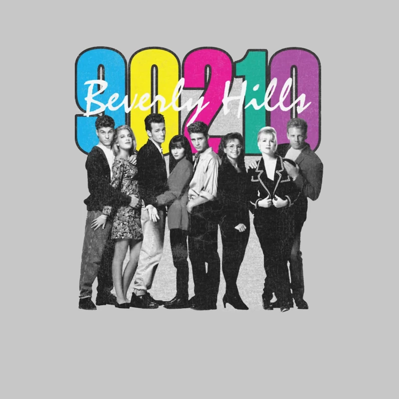 Beverly Hills 90210 Retro TV Show Cast Photo with Colorful Logo Male Long Sleeve T-Shirt