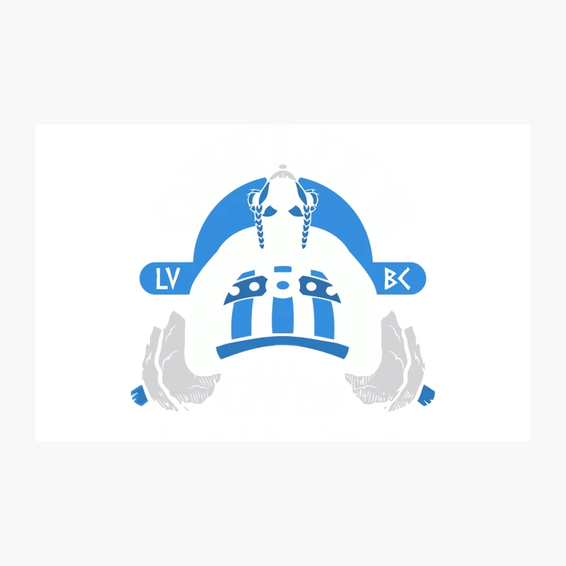 Cartoon Viking Logo with Blue and White Helmet Travel Mug