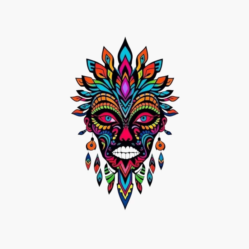 Colorful Tribal Mask Illustration Cotton Tote Bag