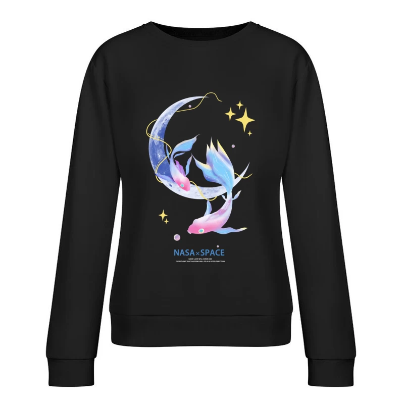 Traumhafte Fische um Mond und Sterne Damen Pullover Sweatshirt