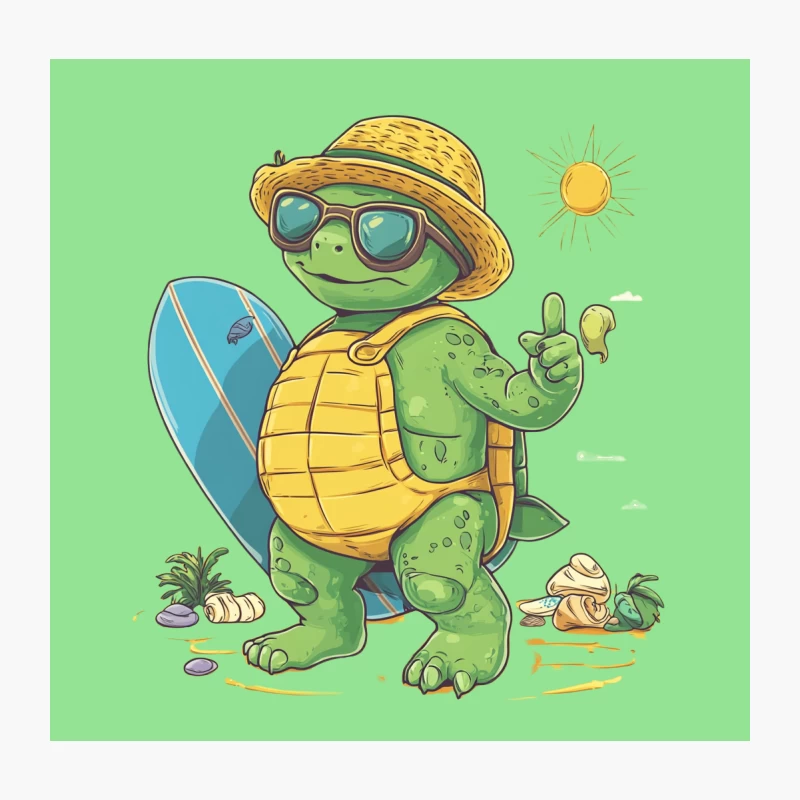 Cool Surfing Turtle's Summer Beach Adventure Throw Pillow