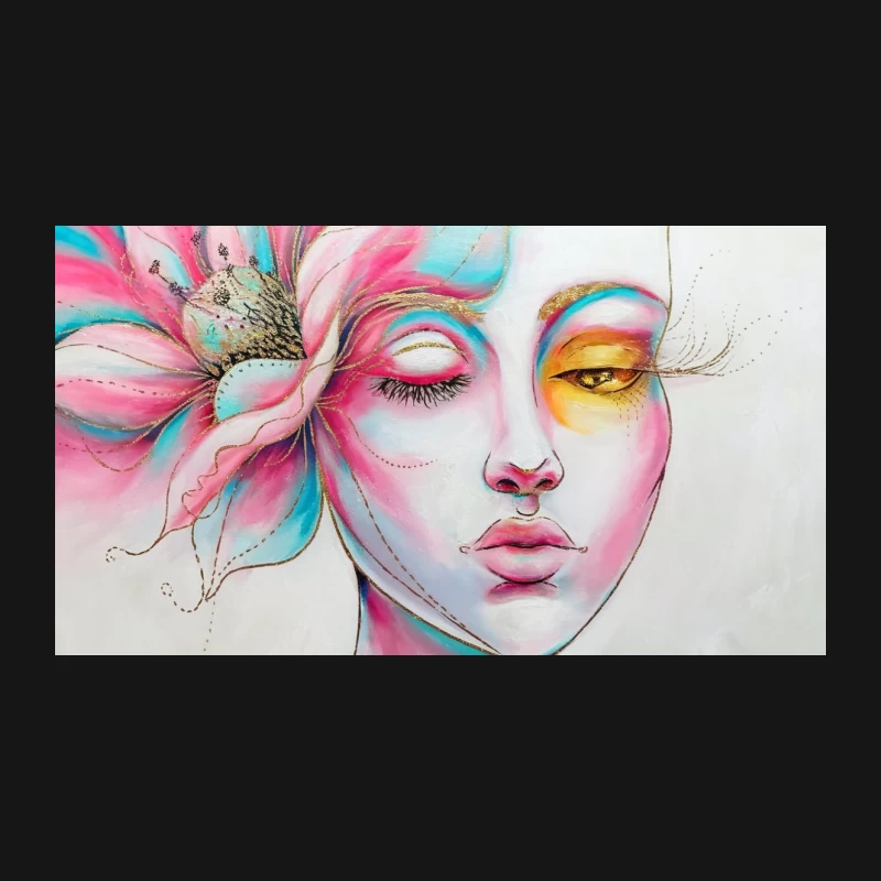 Surreal Floral Portrait: A Colorful Feminine Dreamscape Desk Mat