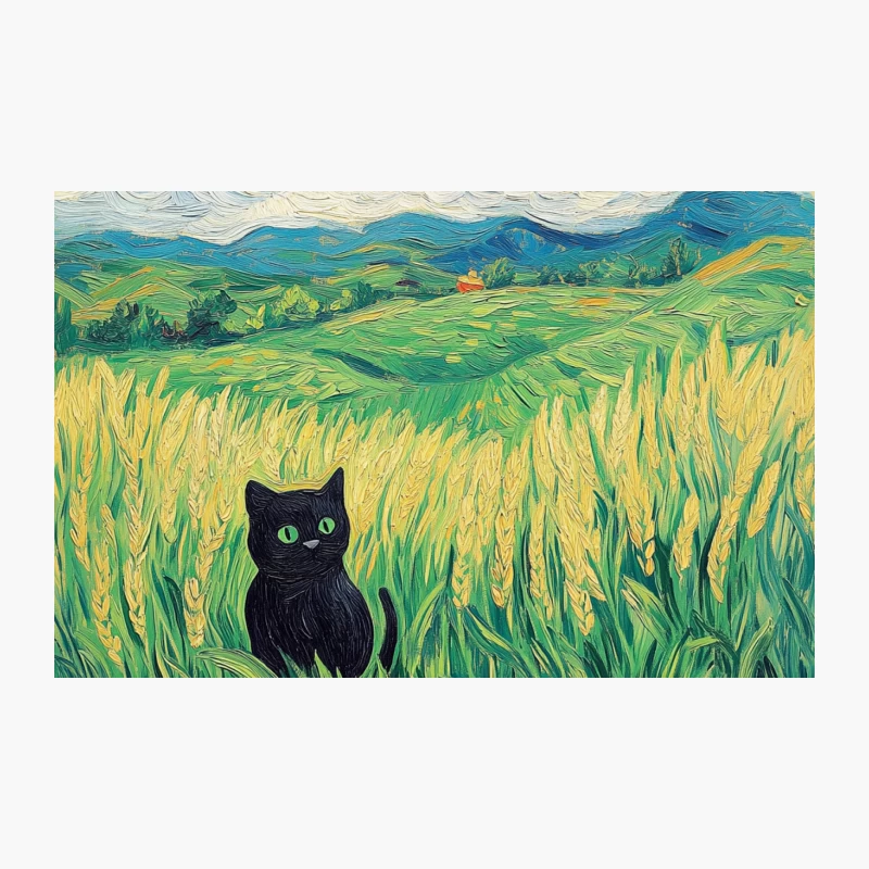 Black Cat in Impressionist Wheat Field Landscape Travel Mug