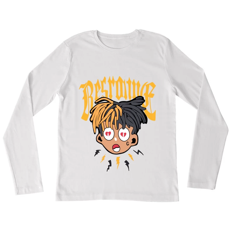 Cartoon-Gesicht mit Herzaugen Damen Langarm T-Shirt