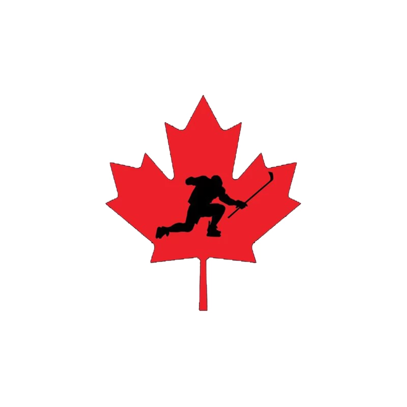 Canadian Hockey Player Silhouette on Red Maple Leaf Tapestry