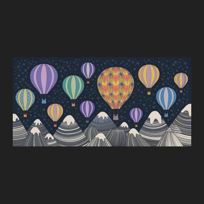 Whimsical Night Adventure: Colorful Hot Air Balloons Over Geometric Mountains Bucket Hat