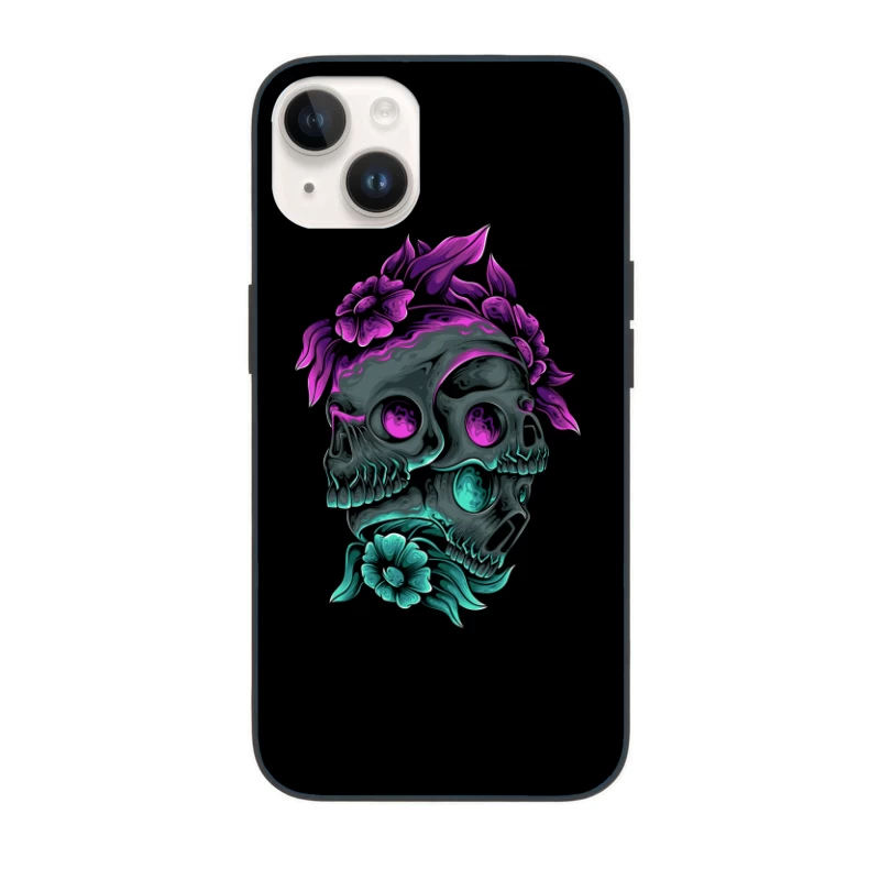 Colorful Skull Art with Floral Elements iPhone Case