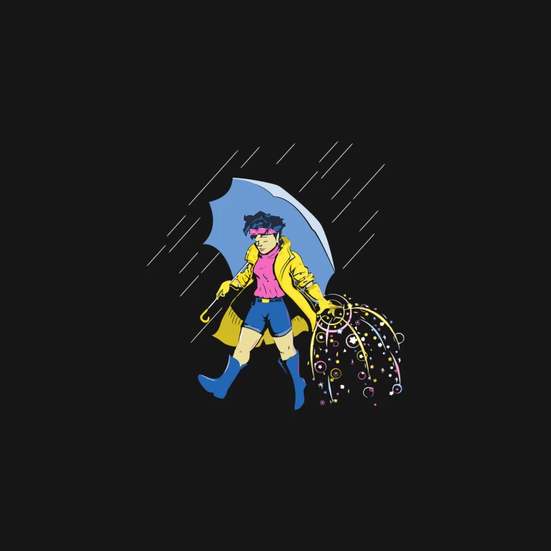 Cheerful Illustration of Colorful Rainy Day Walk Desk Mat