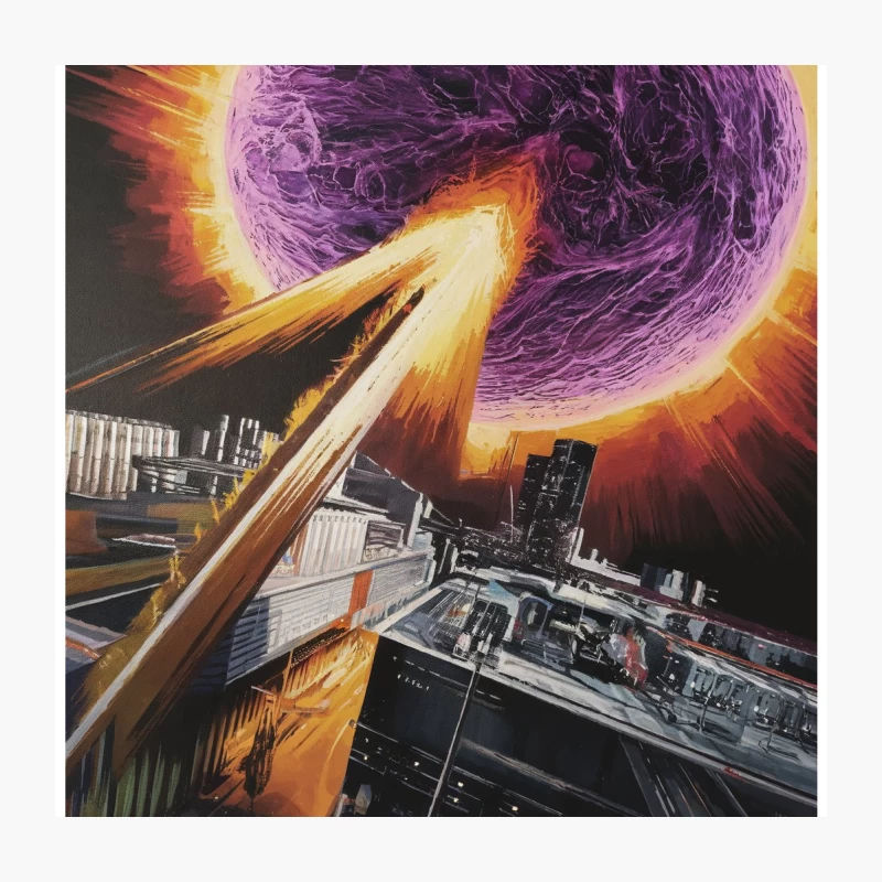 Apocalyptic Sci-Fi City Under Attack by Purple Planet Throw Pillow