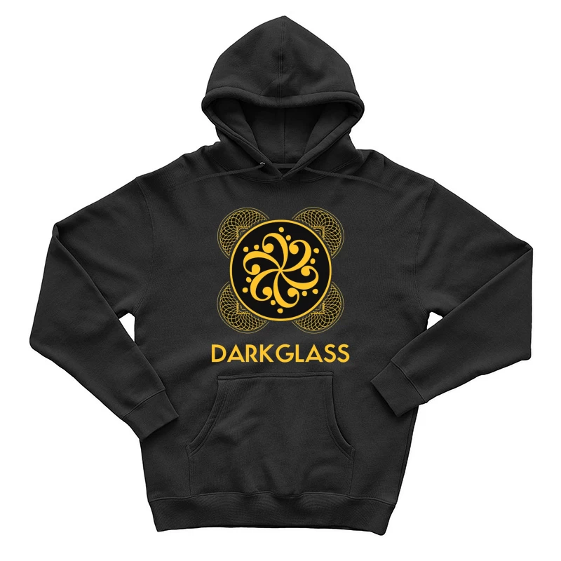 Black and Gold Ornamental Spiral Logo with Darkglass Text Male Pullover Hoodie