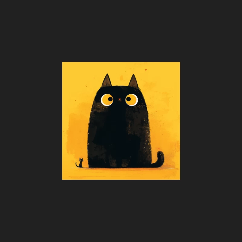 Adorable Black Cat with Big Yellow Eyes - Minimalist Illustration Bucket Hat