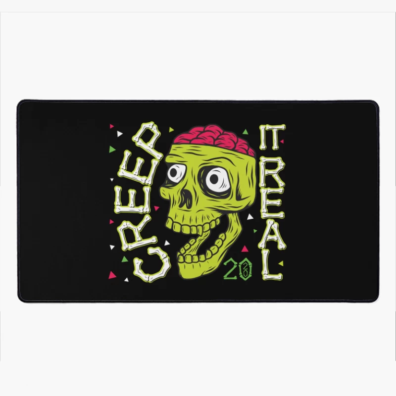 Colorful Zombie Skull Illustration Desk Mat