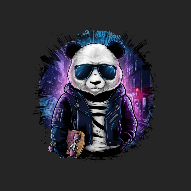 Cool Urban Panda with Sunglasses and Skateboard Male Pullover Sweatshirt
