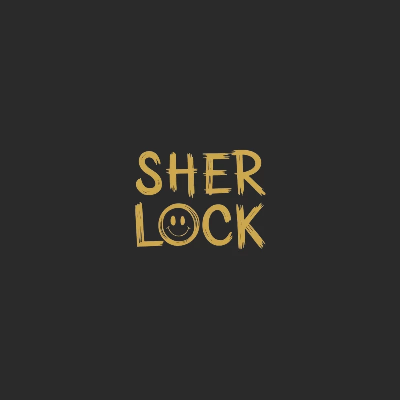 Minimalist Gold Sherlock Typography with Smiley Face Baseball Cap