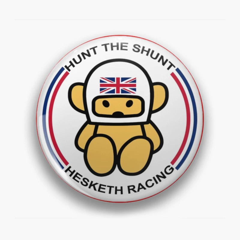 Hesketh Racing "Hunt the Shunt" Retro Motorsport Logo with British Bear Mascot Pin