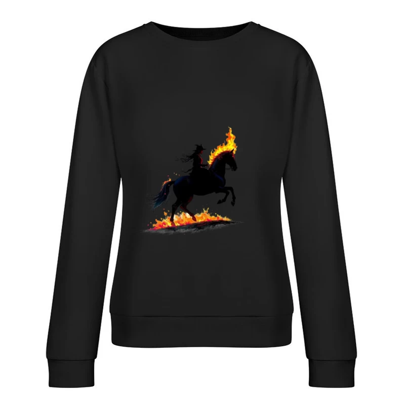 Mystical Dark Rider with Flaming Horse Silhouette Female Pullover Sweatshirt