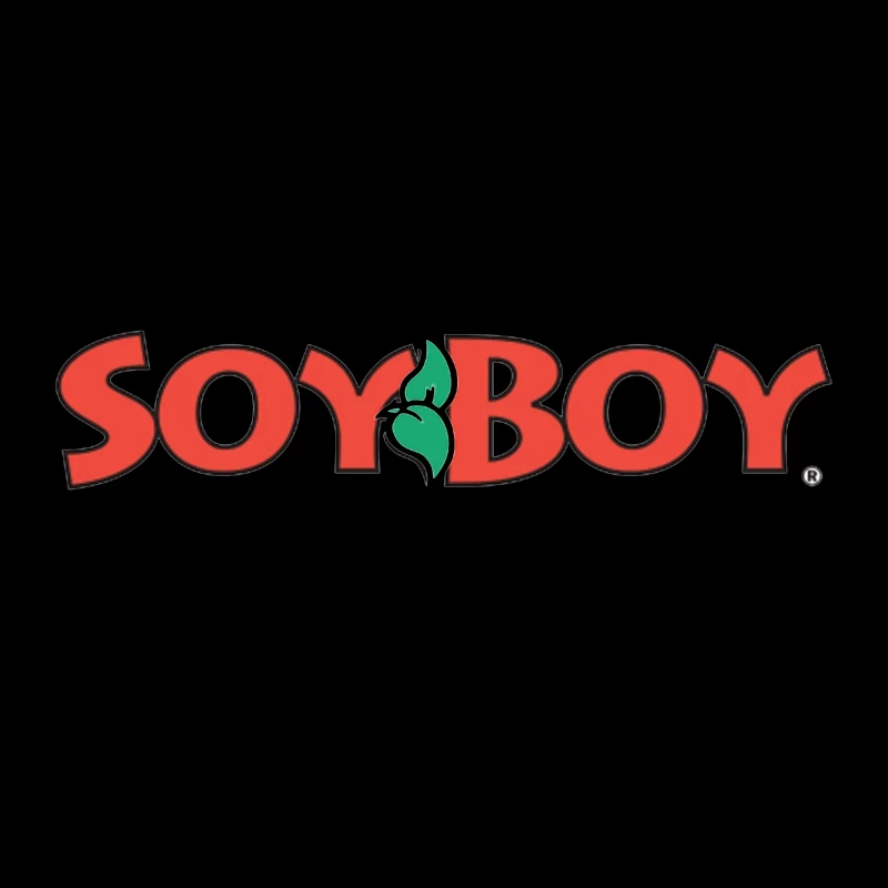 Soyboy Brand Logo with Red Letters and Green Leaf Design Travel Mug