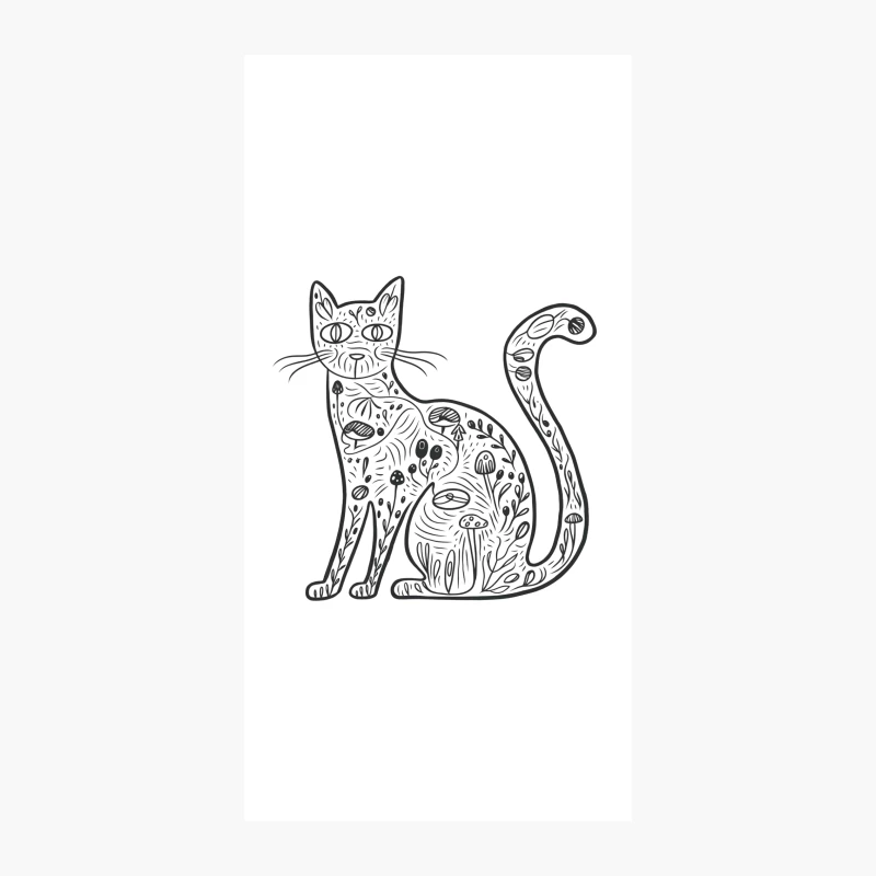 Whimsical Floral Cat: Nature-Inspired Line Drawing iPhone Case