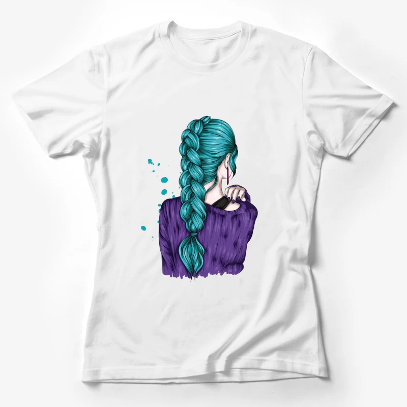 Teal Braided Hair Fashion Illustration Female T-Shirt