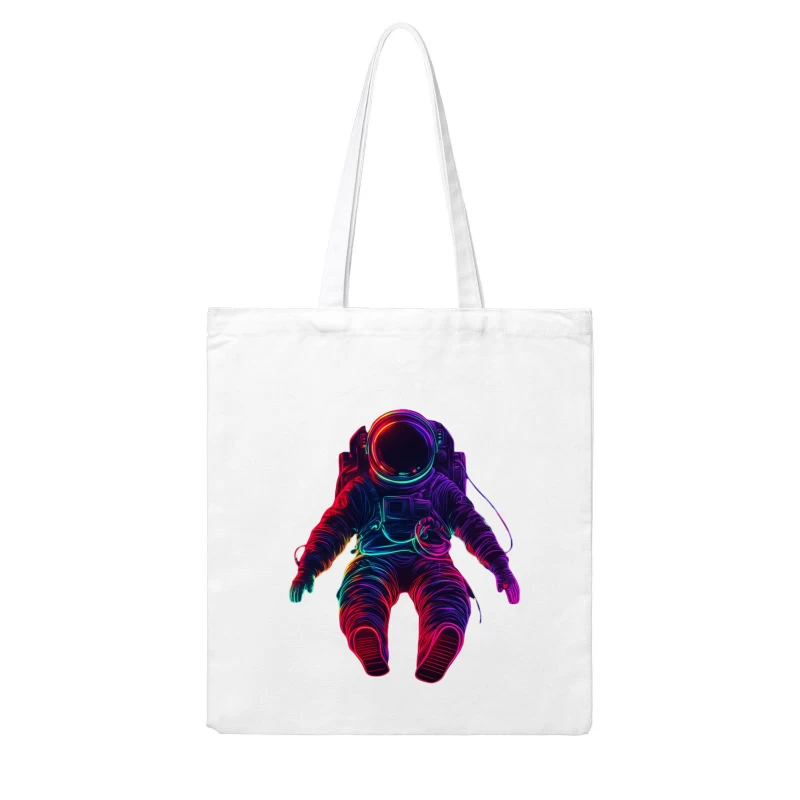 Neon Astronaut: Colorful Space Explorer in Digital Art Cotton Tote Bag