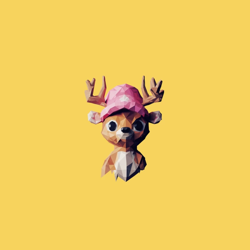 Cute Low Poly Deer with Pink Hat and Antlers Bucket Hat