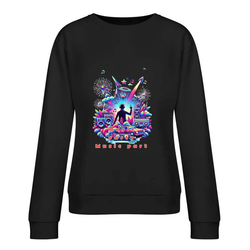 Neon Retro DJ Music Party Illustration Female Pullover Sweatshirt