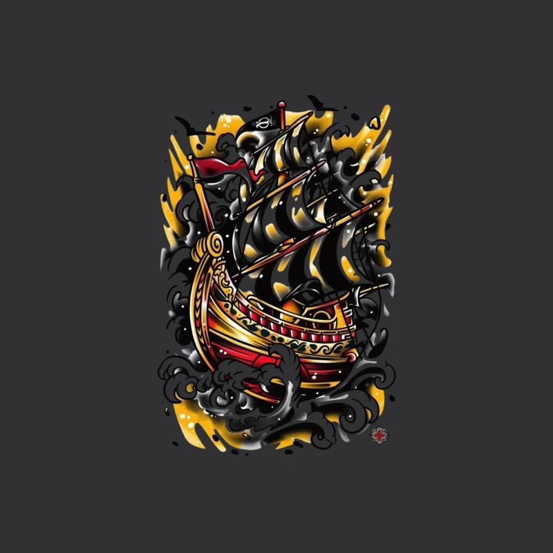 Artistic Pirate Ship Design iPhone Case