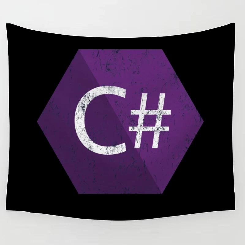 C# Programming Language Logo in Purple Hexagon Tapestry