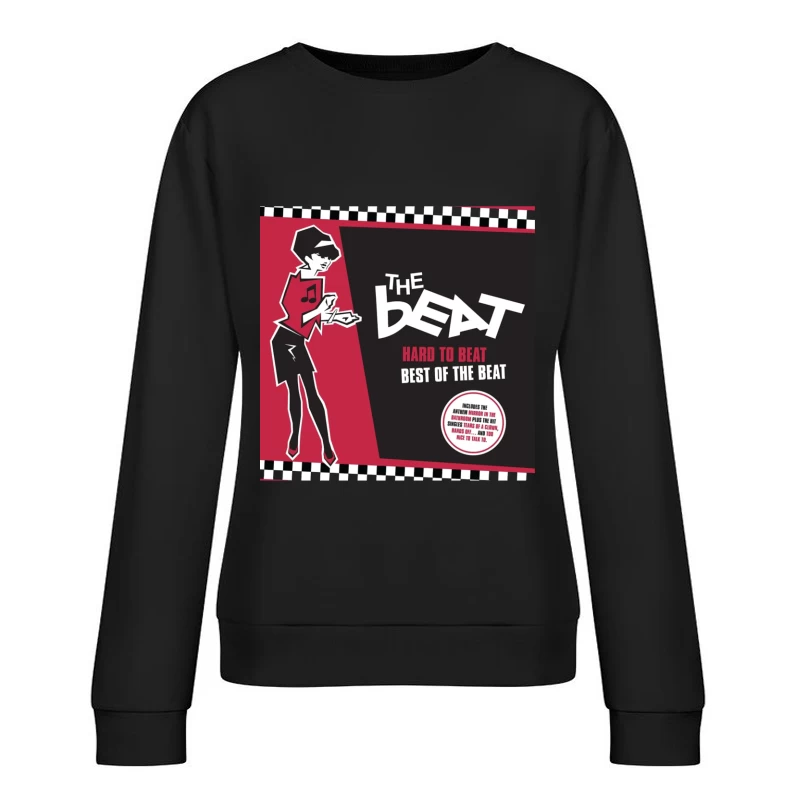 "Hard to Beat: Best of The Beat" Ska Music Album Cover with Red and Black Design Female Pullover Sweatshirt