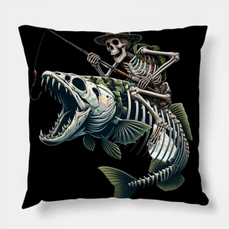 Skeleton Fishing in a Humorous Style Throw Pillow