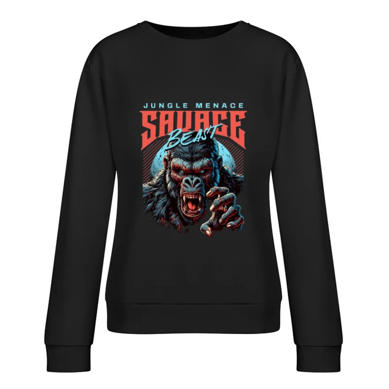 Savage Jungle Gorilla Monster Retro Art Design Female Pullover Sweatshirt