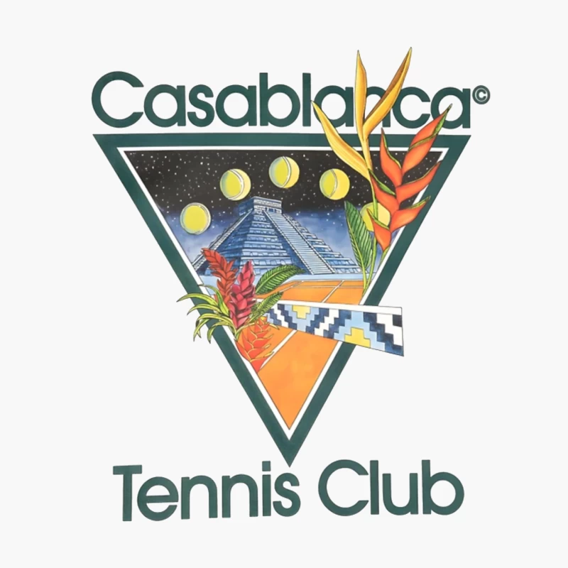 Casablanca Tennis Club Tropical Retro Logo with Mayan Motif Cotton Tote Bag