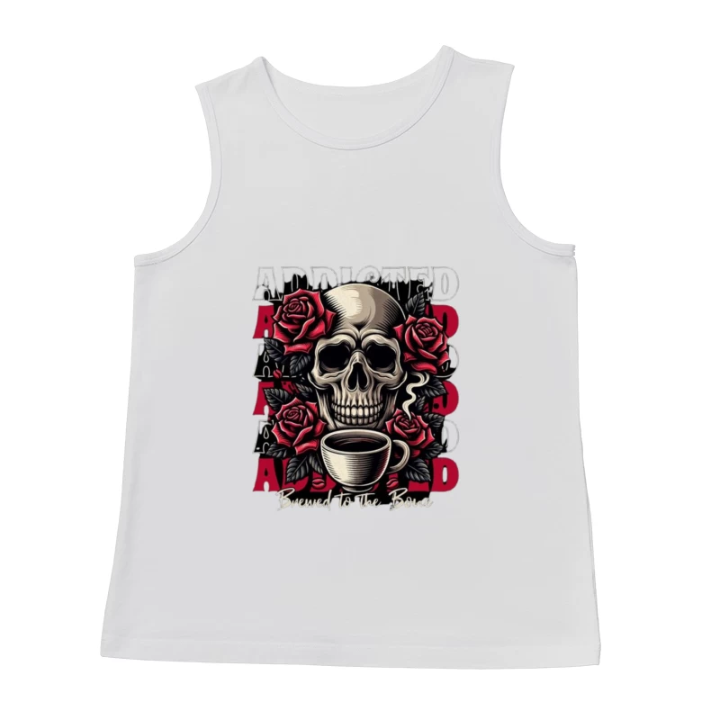 Gothic Skull with Roses and Coffee - "Brewed to the Bone" Male Tank Top