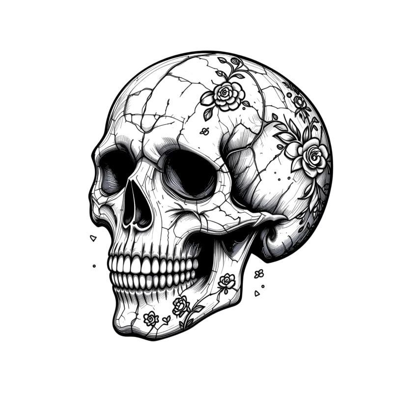 Artistic Skull with Floral Details Throw Pillow