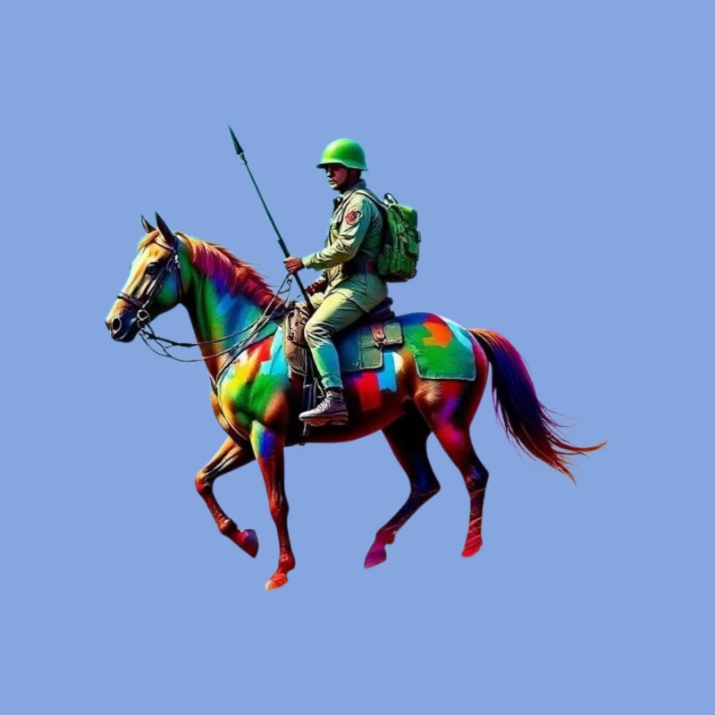 Colorful Military Cavalry Soldier on Horseback Tapestry