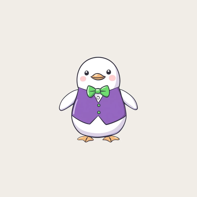 Cute Cartoon Penguin in Purple Vest and Green Bowtie Bucket Hat