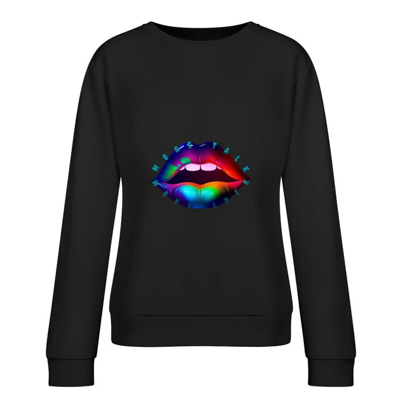 Rainbow Pierced Lips Pop Art Design Female Pullover Sweatshirt