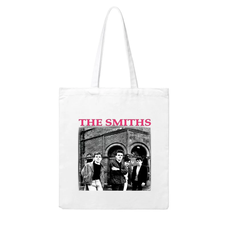 The Smiths Band Outside Historic Salford Lads Club - Iconic Black and White Photograph Cotton Tote Bag