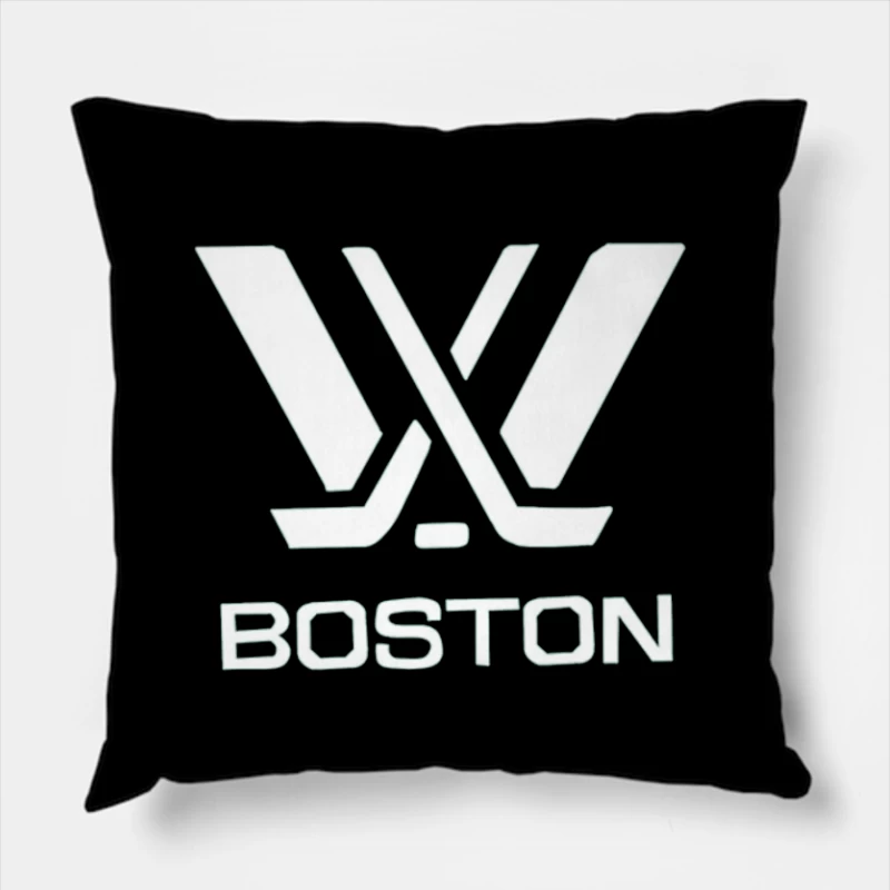 Boston Hockey Team Logo Line Drawing Throw Pillow