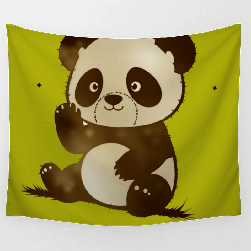 Cute Cartoon Panda Bear Illustration Tapestry