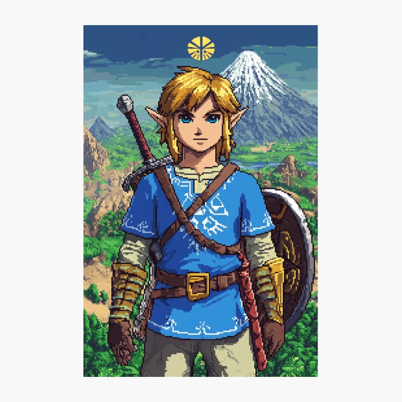 Pixel Art Adventure: Legend of Zelda Character in Fantasy Landscape Cotton Tote Bag