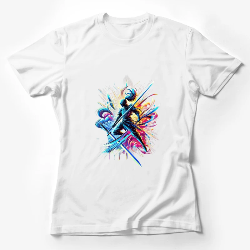 Vibrant Samurai Warrior in Dynamic Motion Female T-Shirt