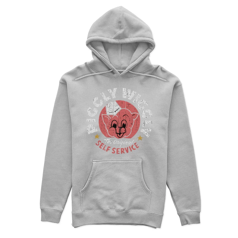 Vintage Pig Self Service Restaurant Logo Design Female Pullover Hoodie