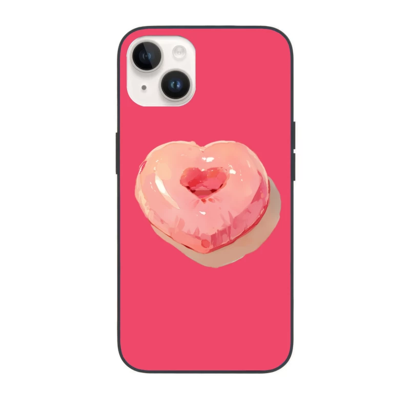 Pink Heart-Shaped Glazed Donut Digital Illustration iPhone Case